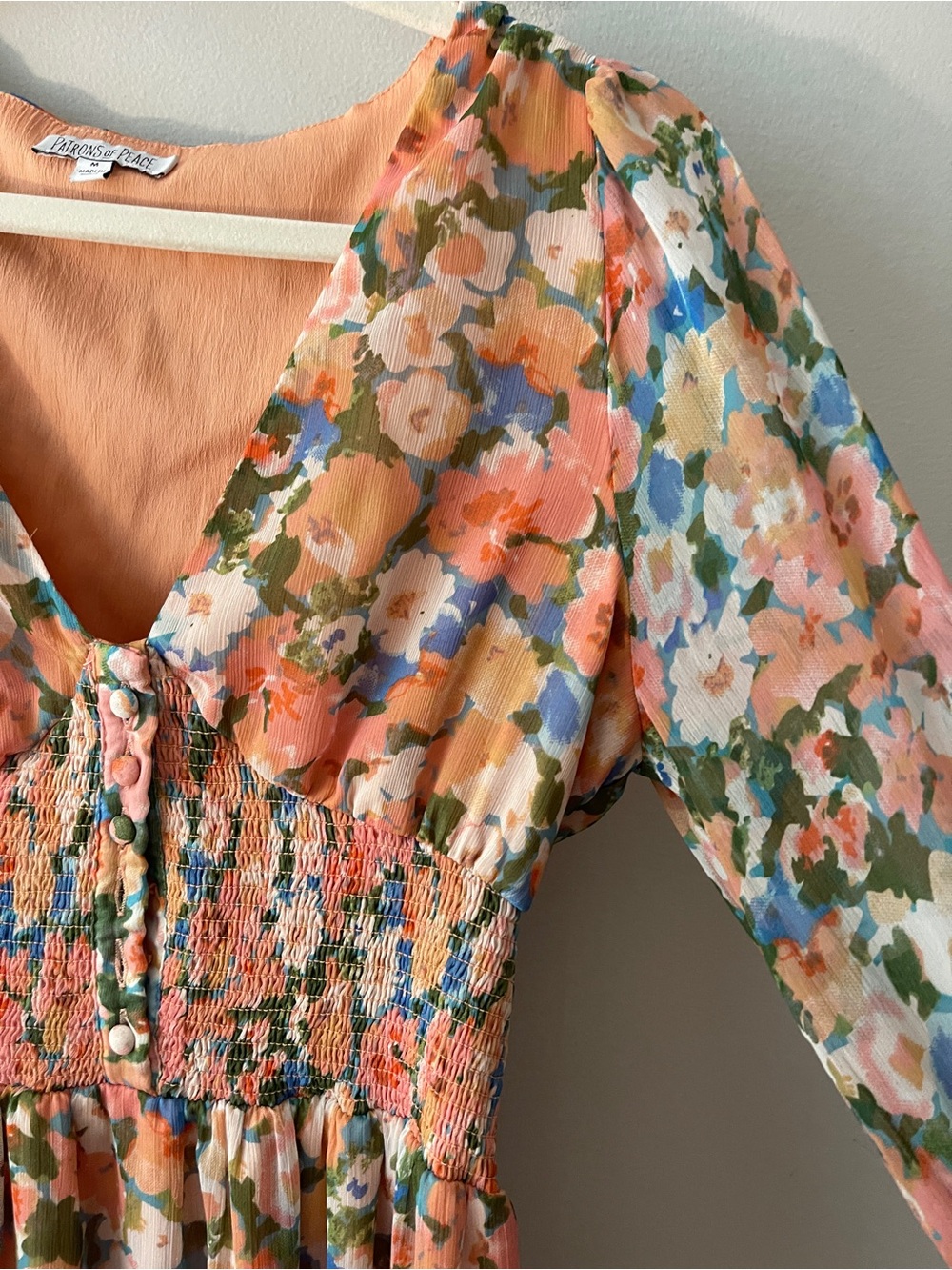 Patrons of Peace Floral Smocked Maxi Dress Boho Cottagecore Medium - Picture 5 of 5
